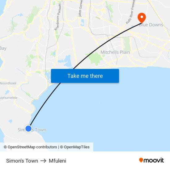 Simon's Town to Mfuleni map