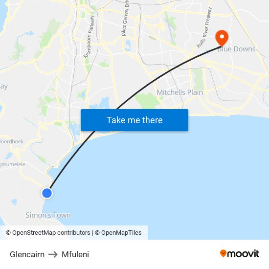 Glencairn to Mfuleni map