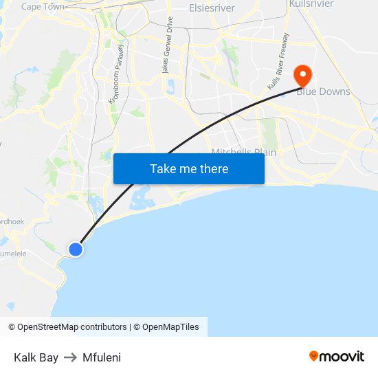 Kalk Bay to Mfuleni map