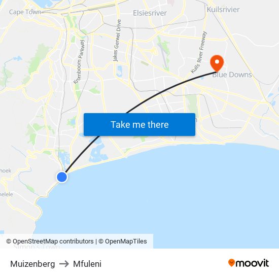 Muizenberg to Mfuleni map