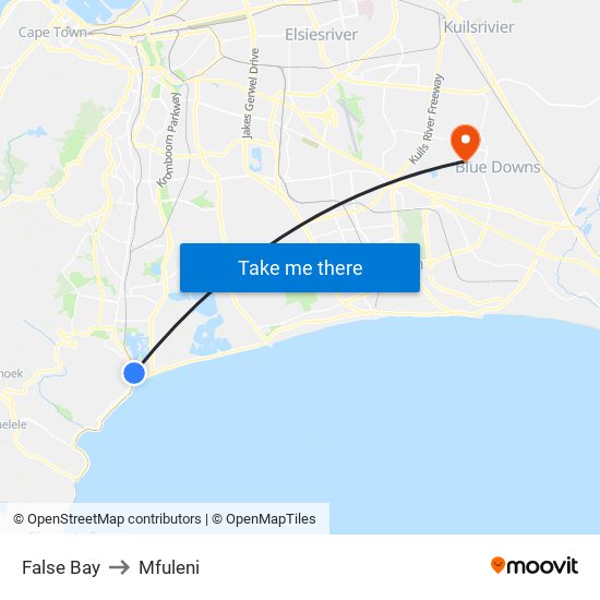 False Bay to Mfuleni map