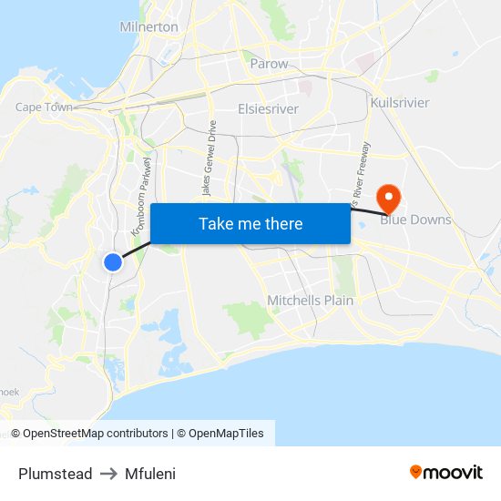 Plumstead to Mfuleni map