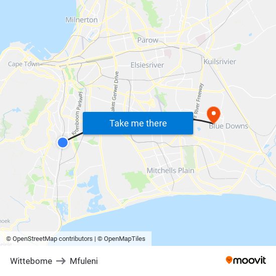 Wittebome to Mfuleni map