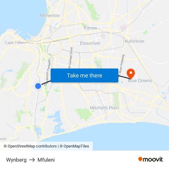 Wynberg to Mfuleni map