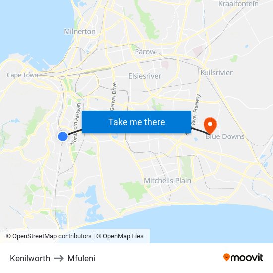 Kenilworth to Mfuleni map