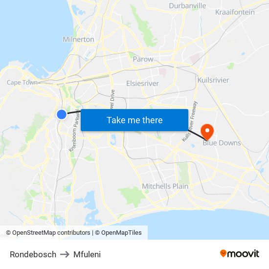 Rondebosch to Mfuleni map