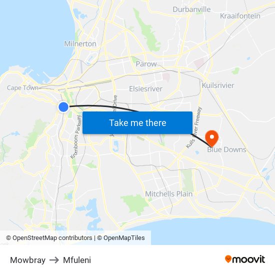 Mowbray to Mfuleni map