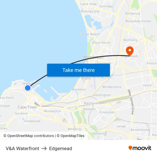 V&A Waterfront to Edgemead map