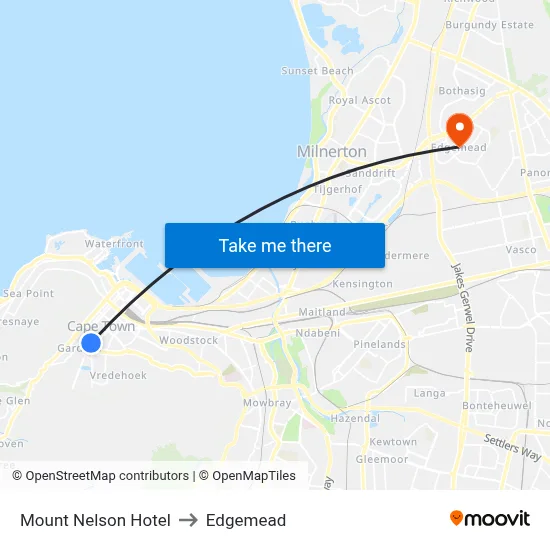 Mount Nelson Hotel to Edgemead map