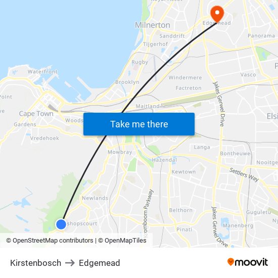 Kirstenbosch to Edgemead map