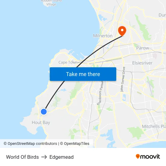 World Of Birds to Edgemead map