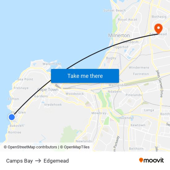 Camps Bay to Edgemead map