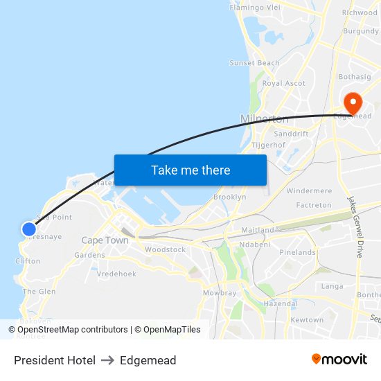 President Hotel to Edgemead map