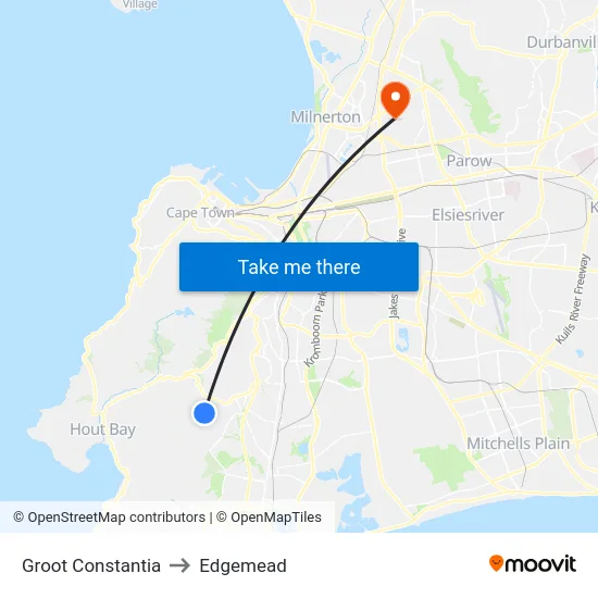 Groot Constantia to Edgemead map