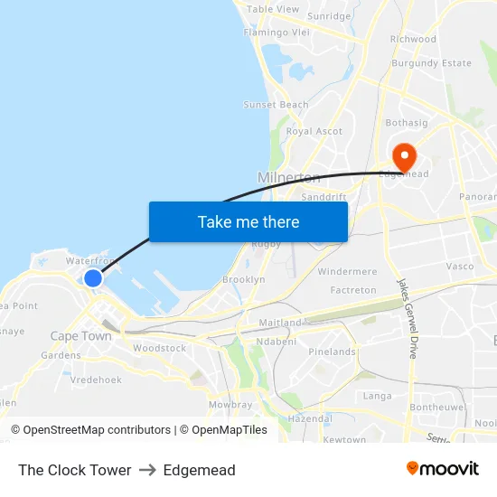 The Clock Tower to Edgemead map