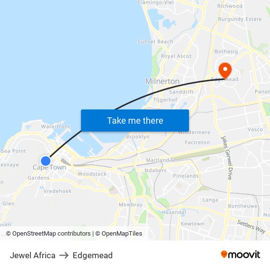 Jewel Africa to Edgemead map