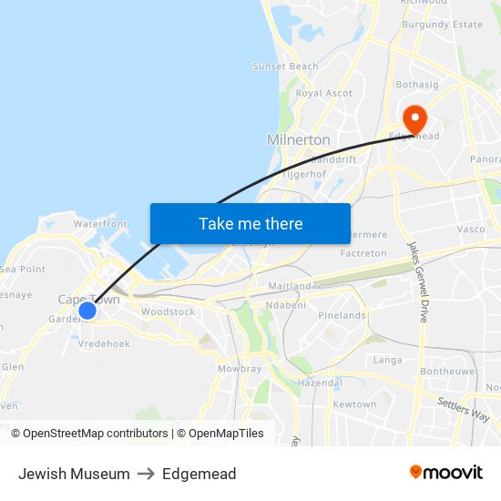 Jewish Museum to Edgemead map