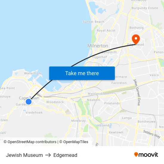 Jewish Museum to Edgemead map