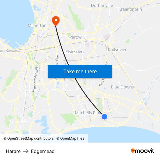 Harare to Edgemead map