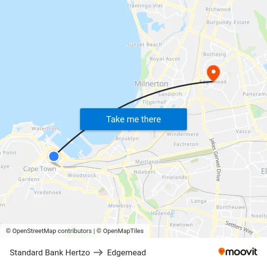 Standard Bank Hertzo to Edgemead map