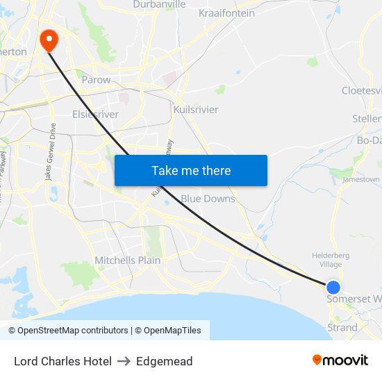 Lord Charles Hotel to Edgemead map