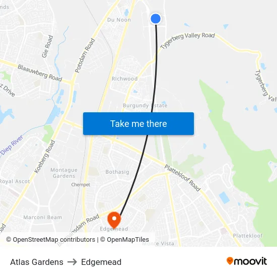 Atlas Gardens to Edgemead map