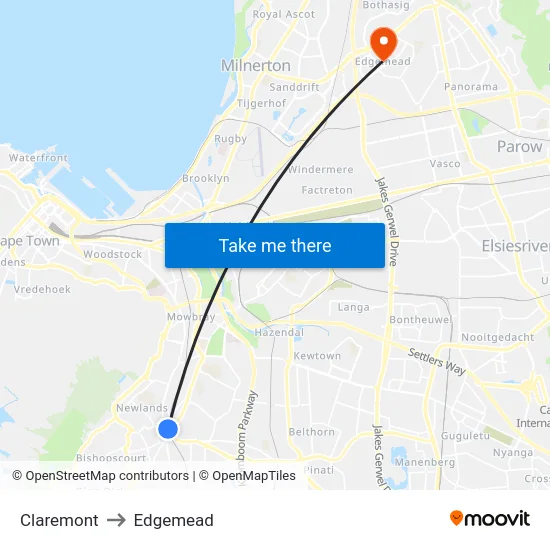 Claremont to Edgemead map