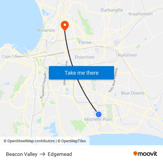 Beacon Valley to Edgemead map