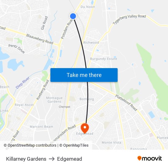 Killarney Gardens to Edgemead map