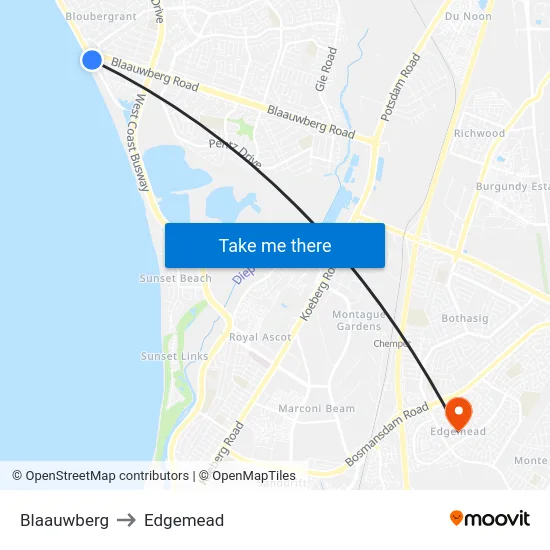 Blaauwberg to Edgemead map