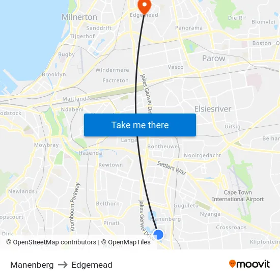 Manenberg to Edgemead map