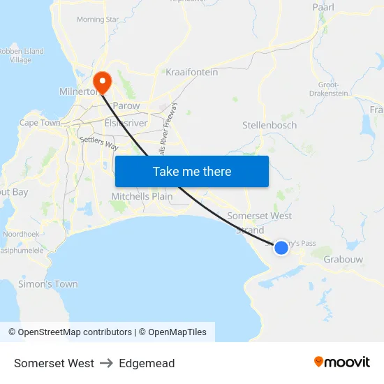 Somerset West to Edgemead map