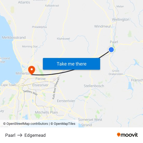 Paarl to Edgemead map