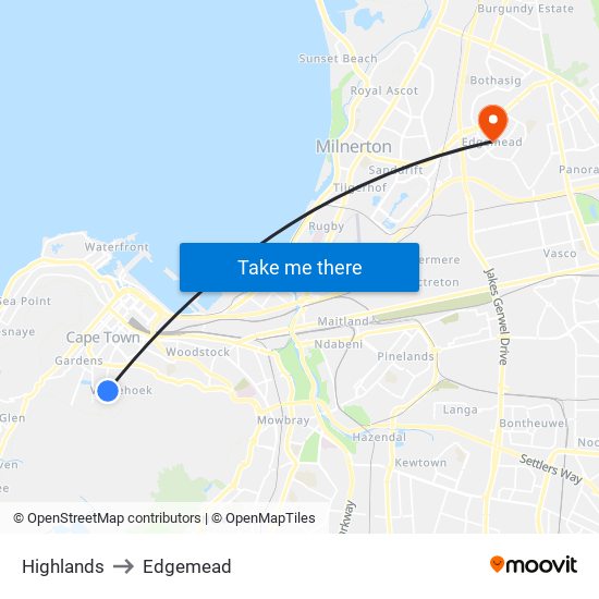 Highlands to Edgemead map