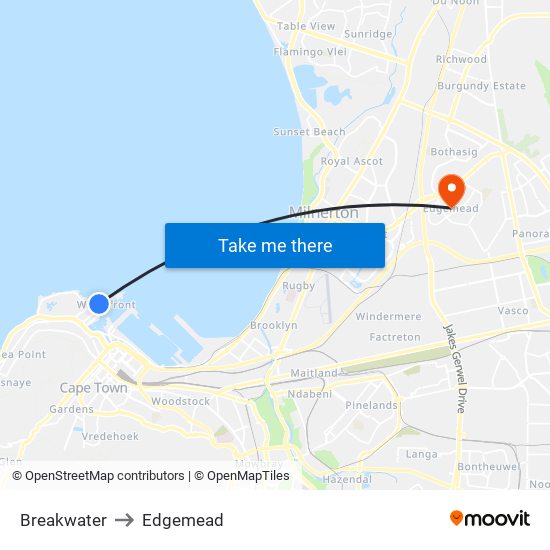 Breakwater to Edgemead map