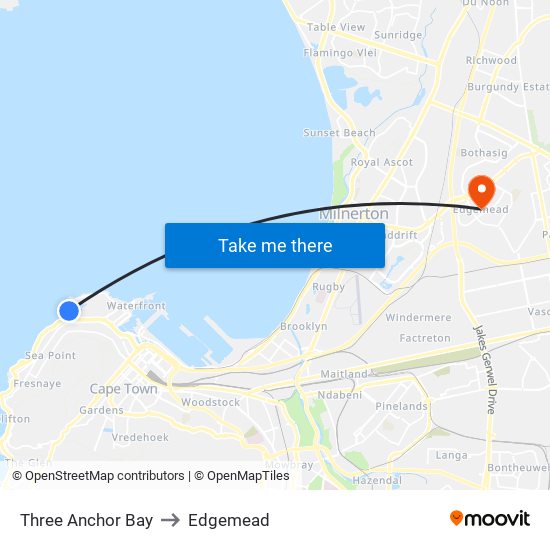 Three Anchor Bay to Edgemead map