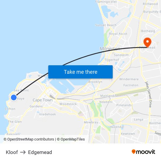 Kloof to Edgemead map