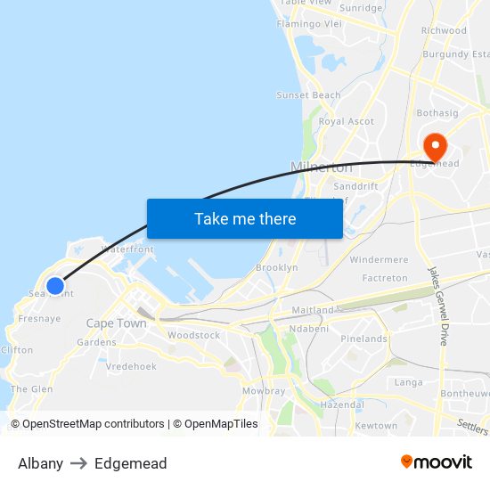 Albany to Edgemead map