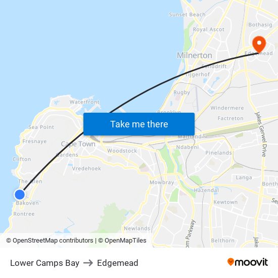 Lower Camps Bay to Edgemead map