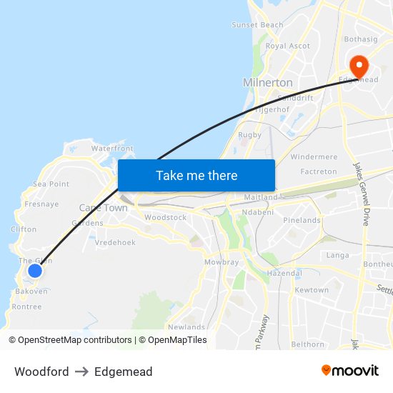 Woodford to Edgemead map