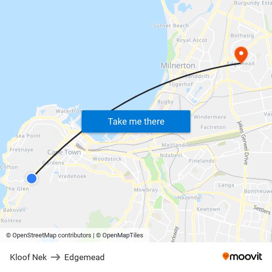 Kloof Nek to Edgemead map