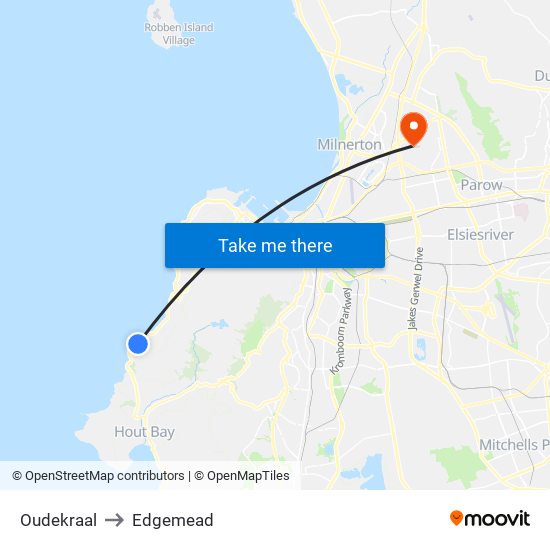 Oudekraal to Edgemead map