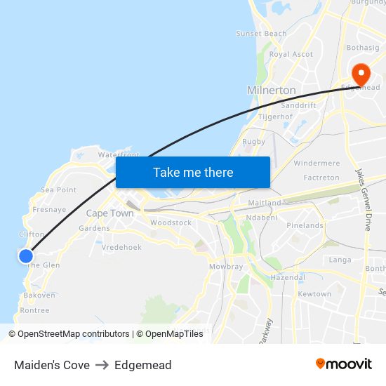 Maiden's Cove to Edgemead map