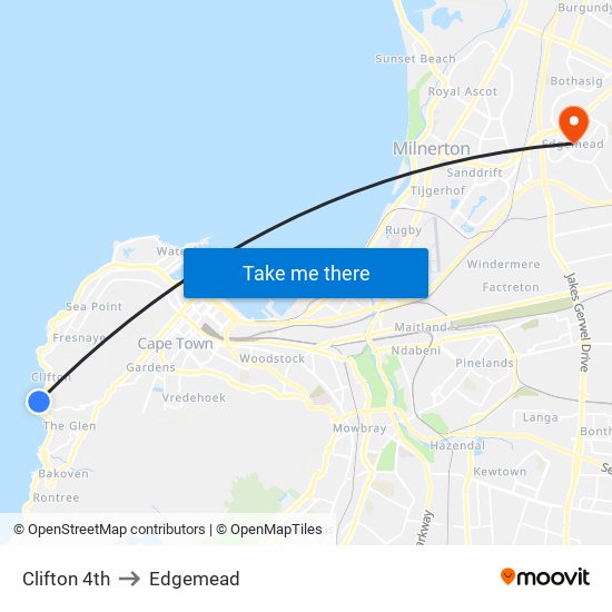 Clifton 4th to Edgemead map