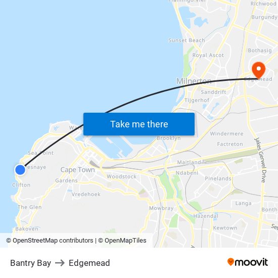 Bantry Bay to Edgemead map