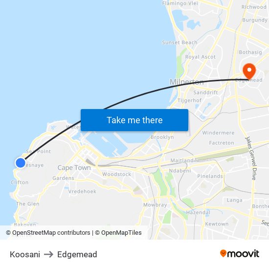 Koosani to Edgemead map