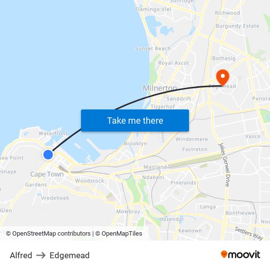 Alfred to Edgemead map