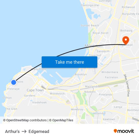 Arthur's to Edgemead map