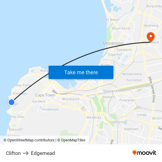 Clifton to Edgemead map