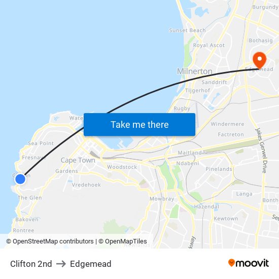 Clifton 2nd to Edgemead map